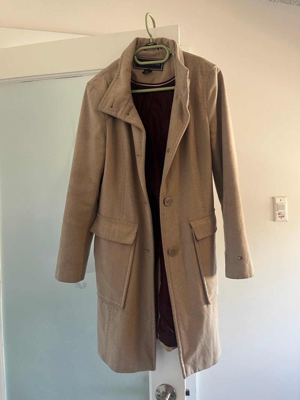 Women's Tan Wool Blend Overcoat - Classic Single-Breasted